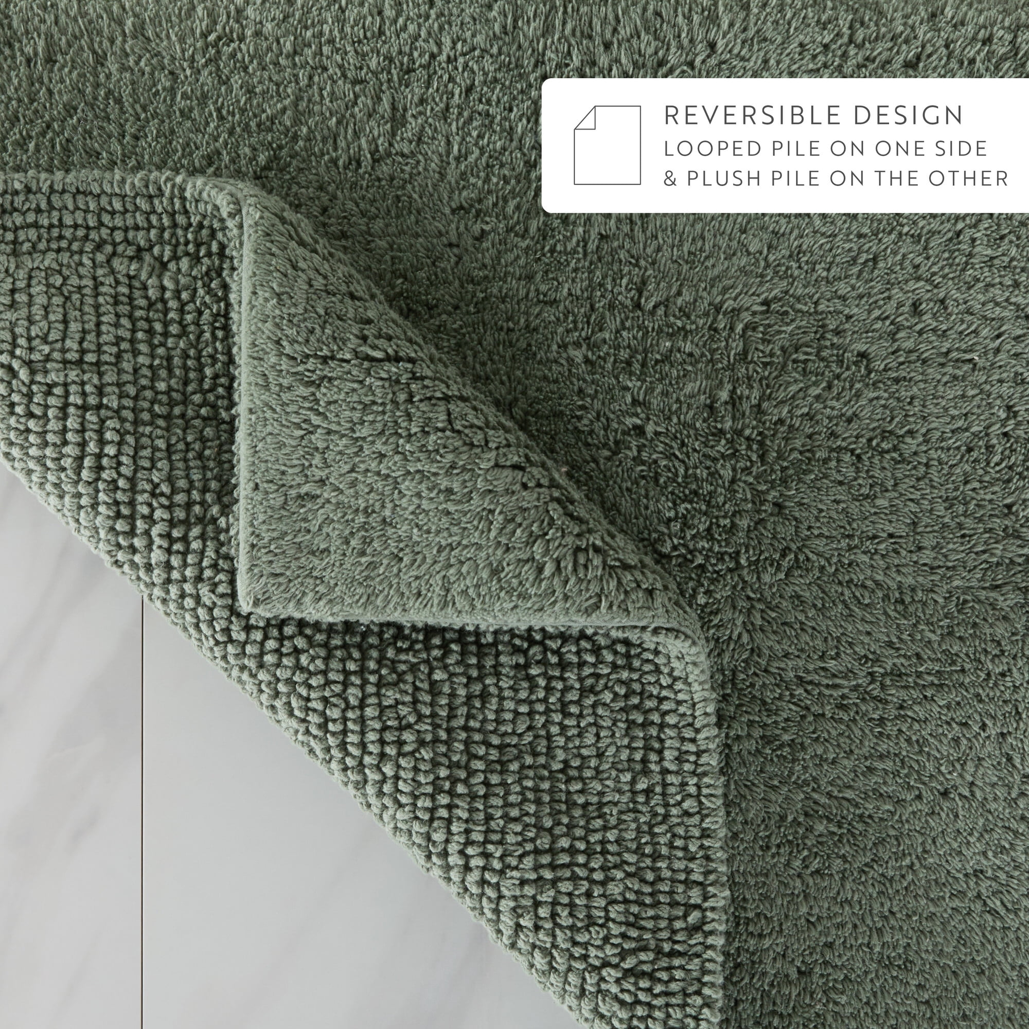 Noble Linens Reversible Dual-Texture Cotton Bath Mat, 24 in x 17 in, Sage