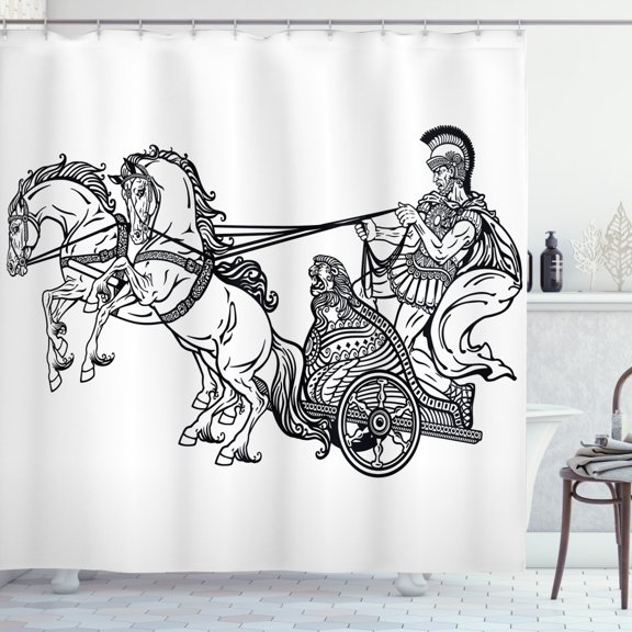 Ambesonne Retro Shower Curtain, Warrior in a Chariot, 69"Wx75"L, Black White