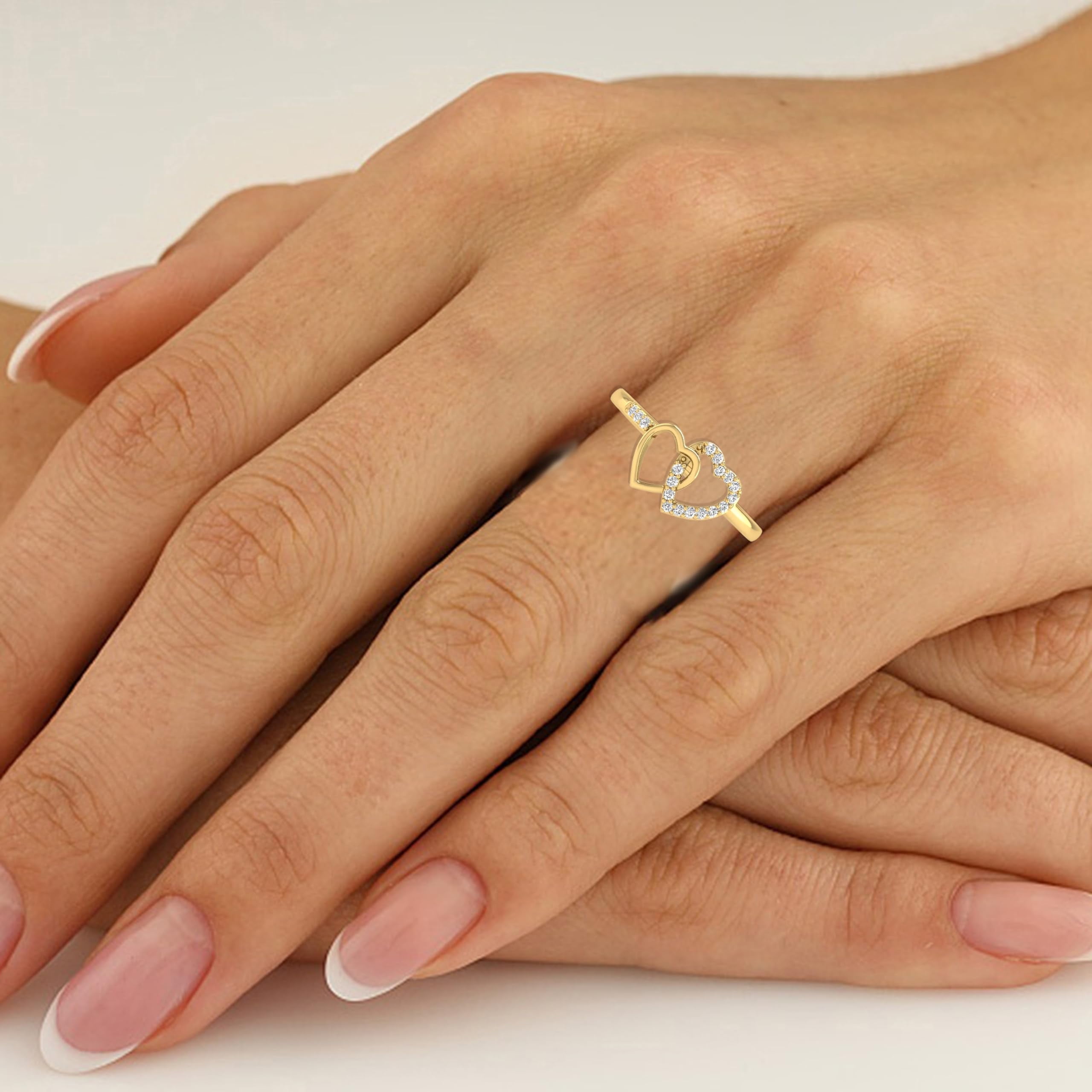 TimeLe$$ Classics Double Heart Natural Diamond Ring in 10K Yellow Gold (Ring Size 10)