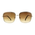 thumbnail image 2 of Understated Rectangle Chain Jewel Brow Trim Fashion Sunglasses Gold Brown, 2 of 4