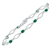 SZUL Women's Emerald and Natural Diamond Star Link Bracelet in .925 Sterling Silver
