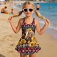 thumbnail image 3 of Uourmeti Girls' One Piece Skirted Swim Dress - Southwestern Horse & Sunflower Print | Quick Dry, Stretchy Beach Swimwear for Summer Vacations & Pool Days, 3 of 8