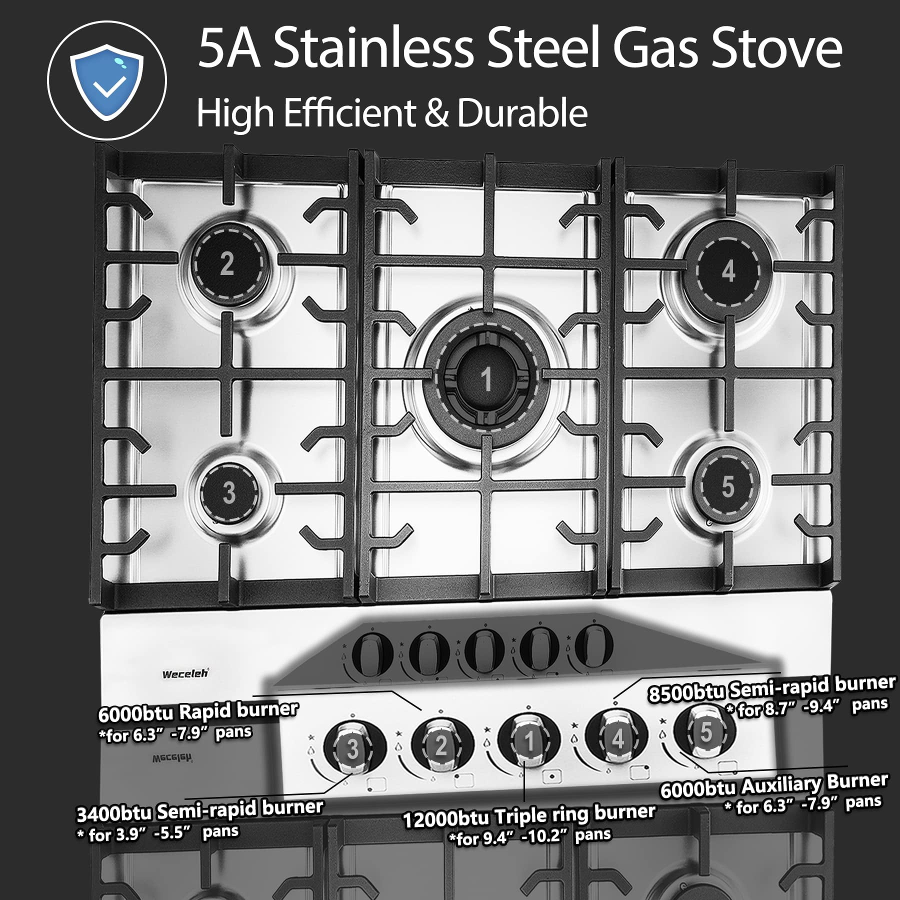 Gas Cooktop 30 inch, Dual Fuel 5 Burners Gas Cooktop, Drop In Gas Stove, 120V