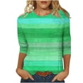 thumbnail image 2 of Aobny Striped Cute Tshirts Shirts for Women Plus Size Green T-Shirt 3/4 Sleeve Crew Neck Tees,M, 2 of 5