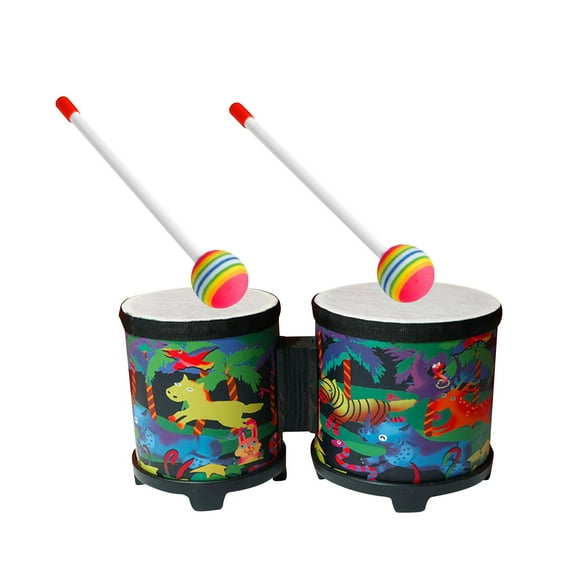 Almencla Practice Bongos Bongo Drum Set Wood Percussion Instrument Music Enlightenment Drum African Hand Drum for Girls Boys Party Toy Animal