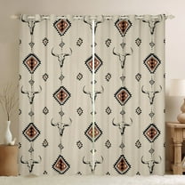 Manfei Western Bohemian Aztec Black Out Curtains for Female, Vintage Sheep Skeleton Curtains Pack of 2 (42x63 Each), Beige Hippie Triangle Bedroom Curtains, Window Curtains Decor