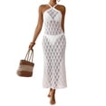thumbnail image 2 of zaveiop Women's Crochet Backless Halter Cover up Dress Self Tied Sheer Knitted Bikini Coverups (White, XL), 2 of 9