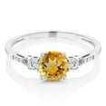 thumbnail image 2 of Gem Stone King 10K White Gold Yellow Citrine White Created Sapphire and White Diamond Accent 3-Stone Engagement Ring for Women (0.85 Cttw, Round 6MM, Gemstone November Birthstone, Size 5.5), 2 of 5