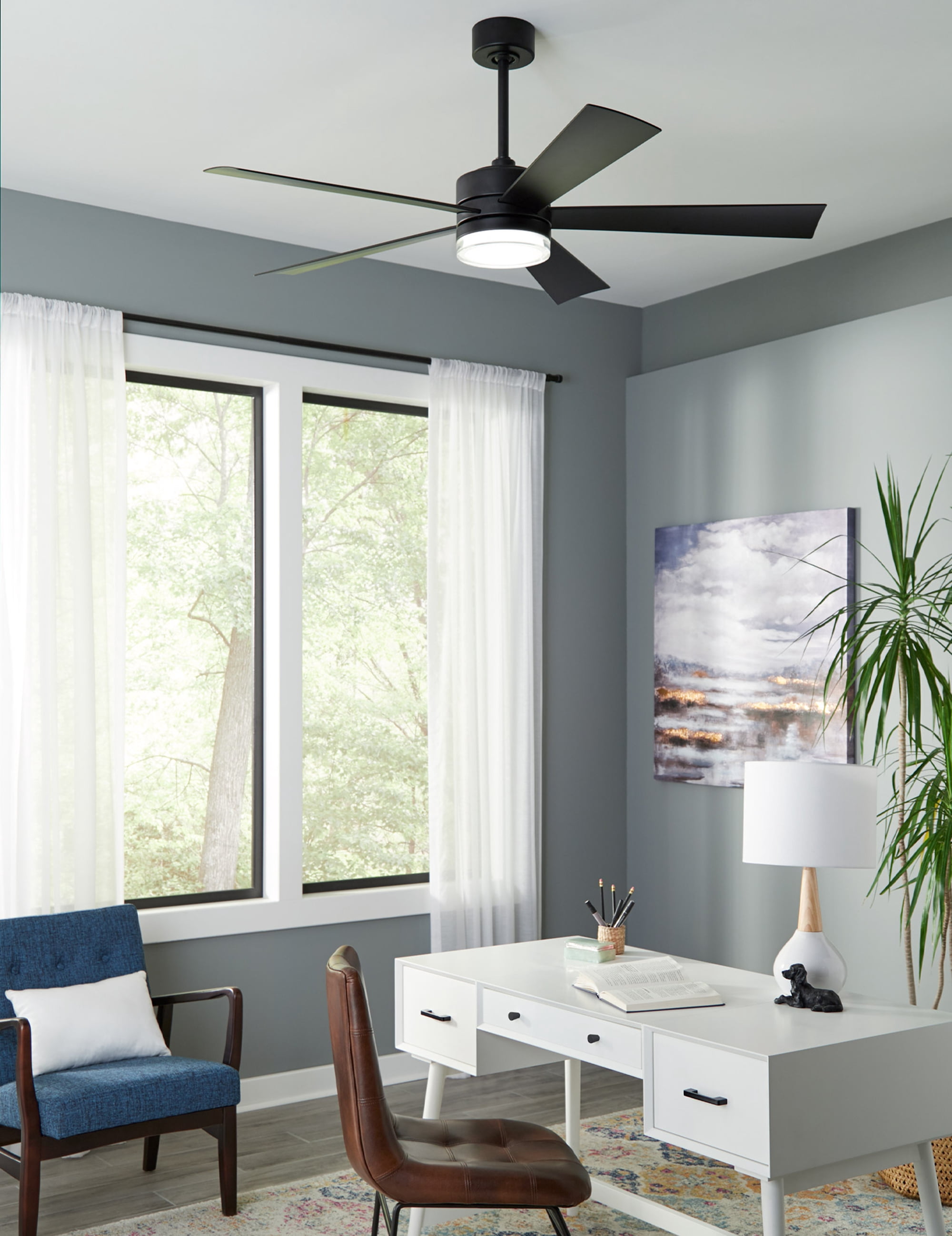 Wynd 60" Matte Black Integrated LED Smart Ceiling Fan with Remote Control