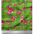 thumbnail image 1 of Soimoi Green Heavy Satin Fabric Check & Floral Printed Fabric 1 Yard 54 Inch Wide, 1 of 5