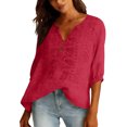 thumbnail image 4 of Womens 3/4 Sleeve Tops Cotton Linen Shirts Embroidered V Neck Button Boho Blouses Loose Fit Dressy Casual Tunic Top, 4 of 7