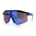 thumbnail image 4 of Boys Kid Size Large Shield Rimless Sport MTB Plastic Sunglasses Blue - Blue Mirror, 4 of 8