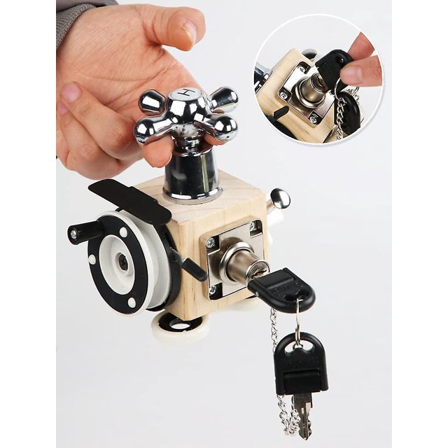 Cubo sensorial de madera juguete tablero ocupado actividad cubo ocupado actividad de madera Fidget juguete portátil Montessori tablero de desarrollo sensorial educativo