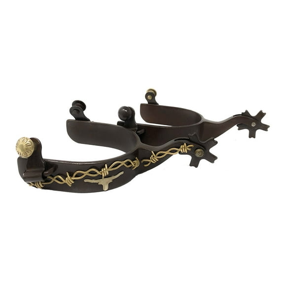 AJ Tack Men's Antique Brown Longhorn and Barbwire Spurs