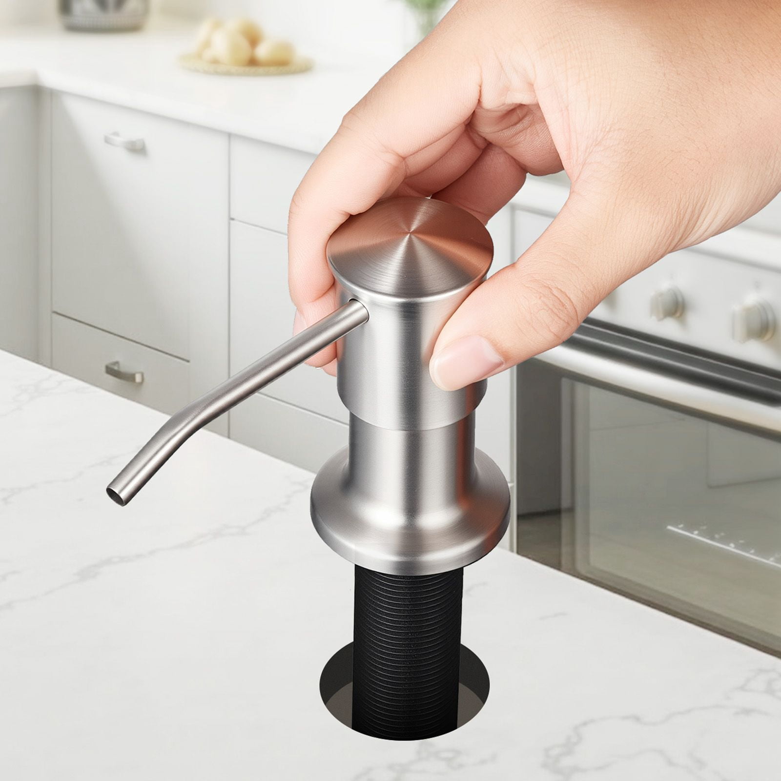 Kitchen Sink Soap Dispenser Stainless Steel, Universal Fit Extension Tube Kit, 360° Rotating Pump Head Built-in Countertop Liquid Dispenser
