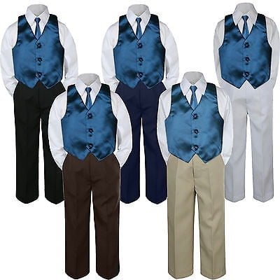 4pc Green Teal Oasis Vest & Tie  Suit Set Baby Boy Toddler Kid Uniform S-7