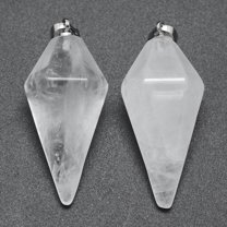 1Pcs Natural Quartz Crystal Pointed Pendants Rock Crystal Pendants with Brass Findings Platinum Gemstone Pendant Charms for DIY Necklace Bracelet Jewelry Making 38.5x16x14.5mm