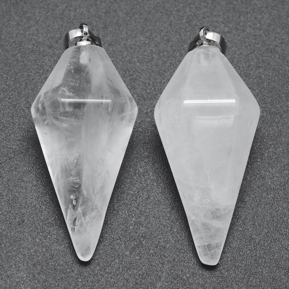 1Pcs Natural Quartz Crystal Pointed Pendants Rock Crystal Pendants with Brass Findings Platinum Gemstone Pendant Charms for DIY Necklace Bracelet Jewelry Making 38.5x16x14.5mm