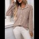 thumbnail image 4 of Camisas de Mujer con Botones, Blusas Clásicas A Rayas de Larga con Cuello y Bolsillo para Oficina. Caqui S, 4 of 9