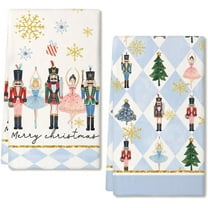 Nutcrackers Christmas Kitchen Towels Set of 2,Blue Snowflake Xmas Tree Dish Hand Towels Holiday Home Indoor Bathroom Party Seasonal Noel Decorations DD033