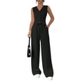 thumbnail image 3 of Womens Two Piece Outfits Summer Fashion Button V Neck Crop Vest Blazer and Wide Leg Pants Suit Matching Black L, 3 of 9