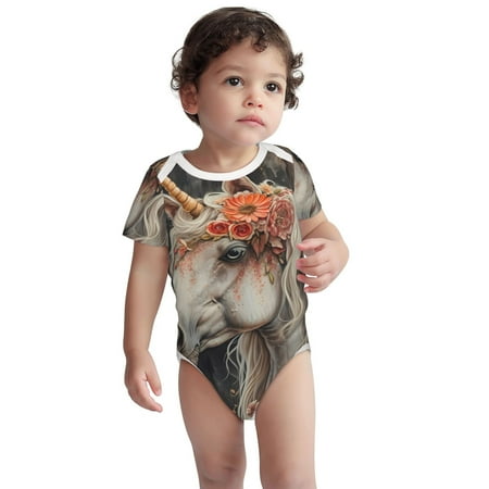 

Kdxio Vintage Floral White Horse Pattern Unisex Baby Cotton Short Sleeve Bodysuits-3 Months