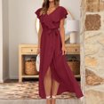 thumbnail image 2 of QLEICOM Womens Short Sleeve High Low V-Neck Flowy Party Long Maxi Dress Summer Bohemian Bandage Swing Long Dress Red S, US Size: 4, 2 of 7