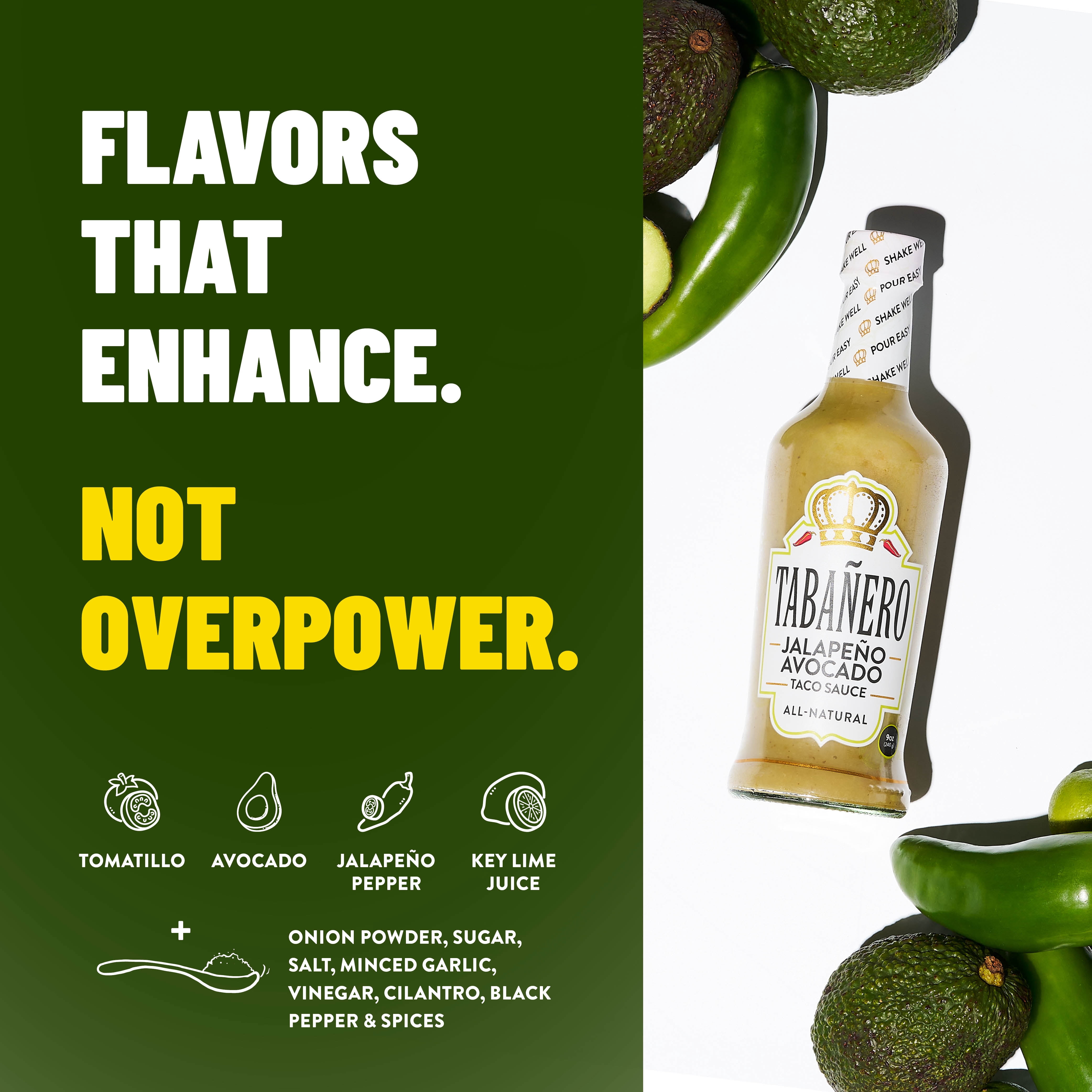 (3 pack) Tabanero Jalapeno Avocado Taco Sauce - 9 oz Glass Bottle