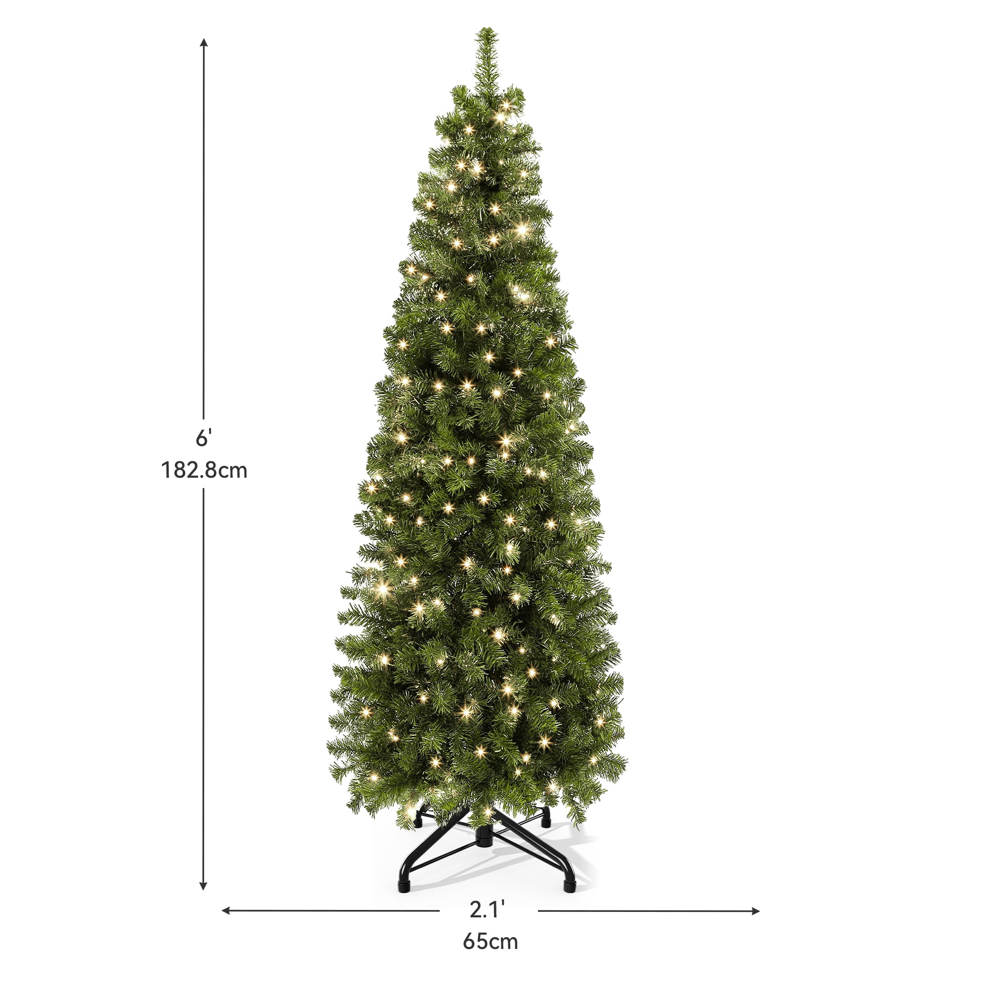 Uforic 6ft Pre-Lit  Artificial Pencil Christmas Tree,Slim Fraser Fir Christmas Tree with 700 Branch Tips and 200 Lights, Green