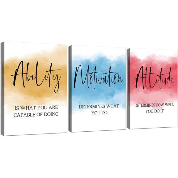 3 Piece Inspirational Wall Art Motivational Poster Positive Quotes Wall Decor Ability Motivation Attitude Wall Decor Office Decor Motivational Canvas Wall Art for Office Decor 12x16 3PCS