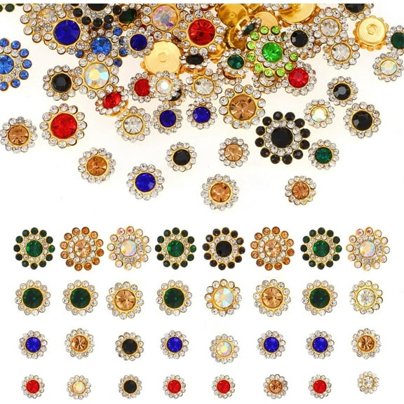 Tutuviw 200Pcs Mixed Colors Sew on Crystal Glass Rhinestones with Metal Base Flower Shape Claw Flatback Rhinestones Garments for Sewing Headband Jewelry Clothes Shoes Accessories (8mm/10mm/12mm/14mm)