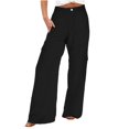 thumbnail image 2 of Huowey Women'S Baggy Cargo Pants Wide Leg Hiking Pants With Pockets Button Casual Daily Trendy Outdoor Athletic Bottoms,Black,L, 2 of 4