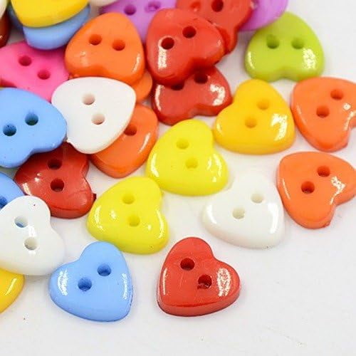 100Pcs Acrylic Heart Buttons Plastic Sewing Buttons for Costume Design 2-Hole Dyed Mixed Color 14x14x3mm Hole 1mm