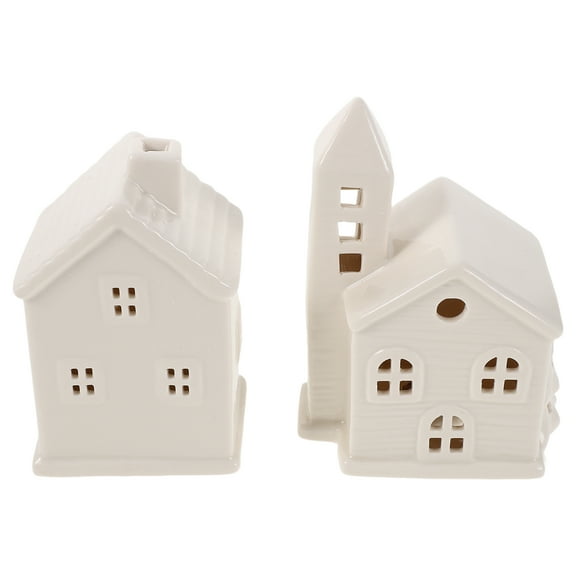 Homoyoyo 2-Pack White Ceramic LED Village Houses Christmas Tree Ornaments Indoor Holiday Decorations for Home