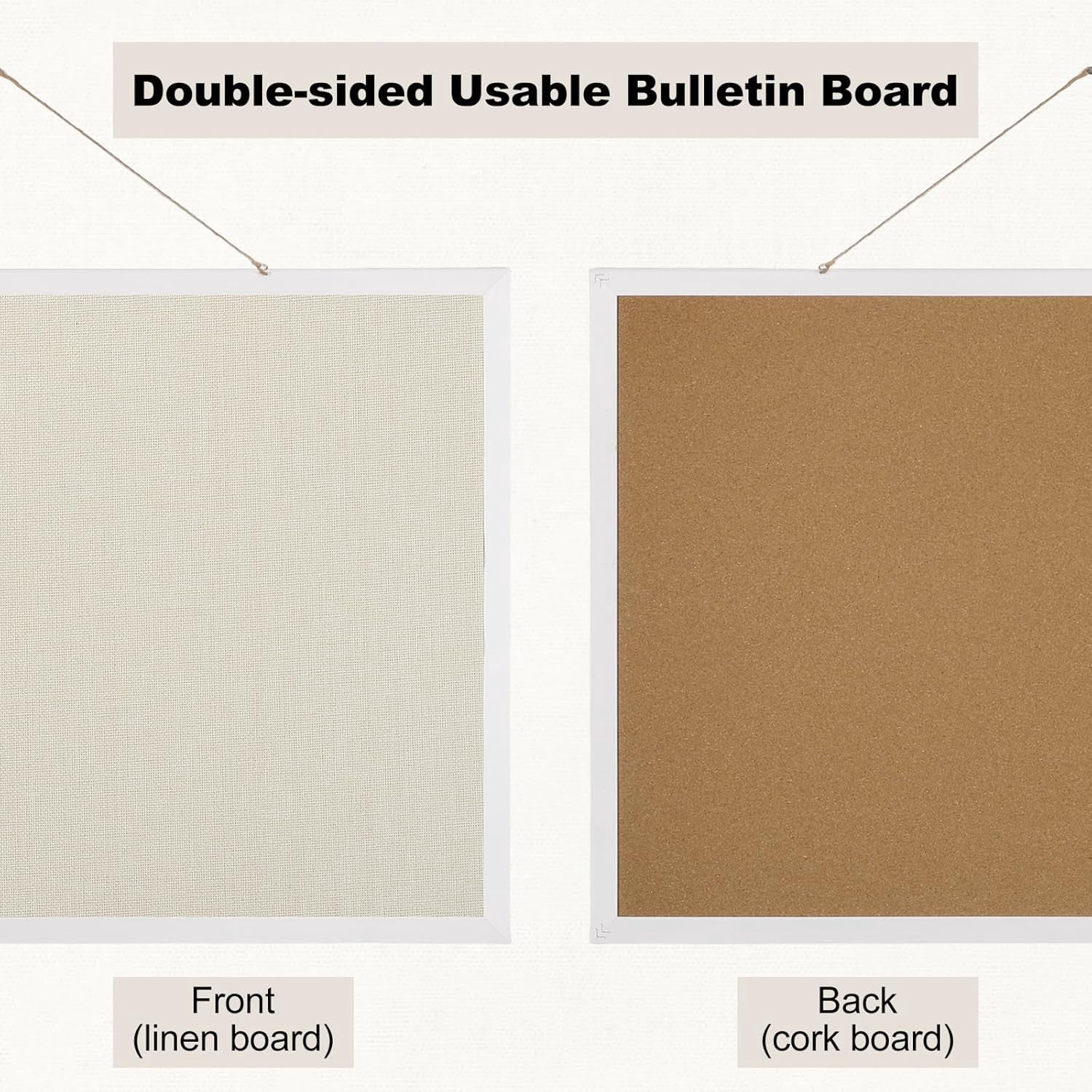 Cork Board with Linen, 24" x 18" Double-Sided Bulletin Corkboard for Wall Picture Display Framed Vision Boards Home Office School Pin 20 Pushpins &10 Clips