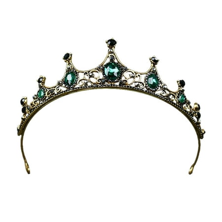 

HOMEMAXS Baroque Green Crystal Tiara Crowns Alloy Vintage Hair Jewelry Hair Accessories for Wedding Engagement