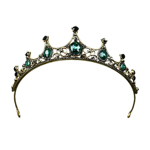 HEMOTON Baroque Green Crystal Tiara Crowns Alloy Vintage Hair Hoop Jewelry Hair Accessories for Wedding Engagement