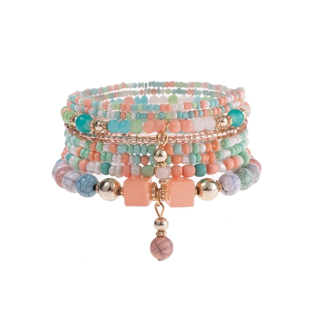 Bohemian Bracelets for Women Stretch Multilayer Colorful Beads Bracelet Beaded Charm Bracelets Handmade Jewelry