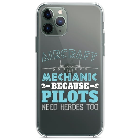 DistinctInk Clear Shockproof Hybrid Case for iPhone 13 (6.1" Screen) - TPU Bumper Acrylic Back Tempered Glass Screen Protector - Aircraft Mechanic Pilots Need Heroes Too