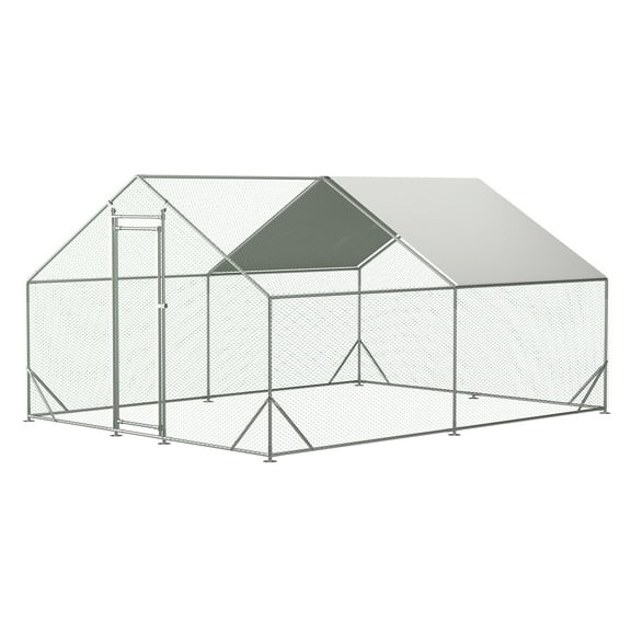 Witaxima Walk-in Chicken Run with Anti-UV Cover, Large Galvanized Metal Poultry Cage for Hens Rabbits Ducks Outdoor, Silver (120in L x 156in W x 76in H)