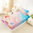 thumbnail image 4 of Castle Fairy Kawaii Pastel Beach Scene Twin Sheets 3pcs,Crab Butterfly Seashell Sand Print Bedding,Pink Sky,1 Fitted Sheet,1 Flat Sheet and 1 Pillowcase, 4 of 6