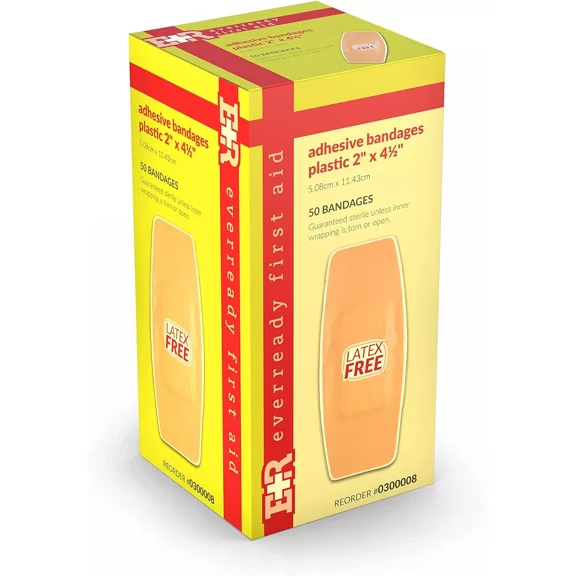 First Aid Adhesive Bandages 2” x 4 1/2" Sheer Plastic - 50 Pack
