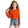 thumbnail image 4 of Girls Long Sleeve T-Shirt Kids Casual Crew Neck Lightweight Breathable Mesh Athletic Tee Basic Casual Active Top for Daily Sports Outdoor Wear(Orange,13-14 Years), 4 of 8