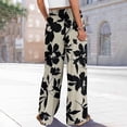 thumbnail image 7 of WTOBBY Women's Summer Floral Print Wide Leg Palazzo Pants with High Waist Elastic Drawstring Side Pockets and Casual Design for Everyday Wear ,Black L, 7 of 7