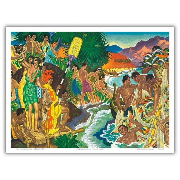 Hawaiian Festival (Ho’olaule’a) of the Sea - Vintage Ocean Liner Menu Cover by Eugene Savage c.1940s - Master Art Print (Unframed) 9in x 12in