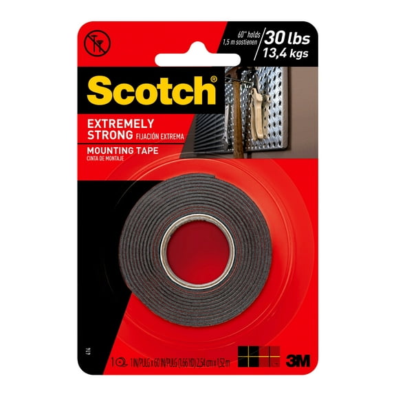 Scotch Extreme Double-Sided Mounting Tape, 1 in X 60 in, Black, 1 Roll