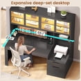 thumbnail image 5 of Modern Computer Desk with 2 Wood Drawers and Hutch, 23.6"W Executive Desk with Display Cabinet and LED Lights for Home Office, 5 of 7