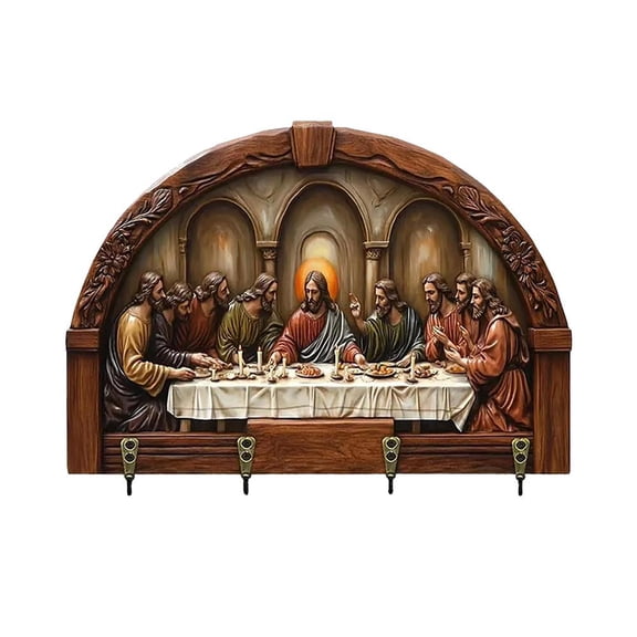 Flat Wooden Key Holder with Disciple Design - Wall-Mounted Organizer for Keys and Hats, Easy Installation, Durable and Space-Saving