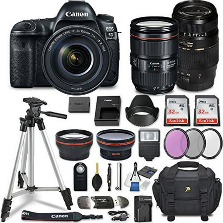 Canon EOS 5D Mark IV DSLR Camera w/ 4 Lens Bundle including EF 24-105mm f/4L IS II USM + 2.2x Telephoto & 0.43x Aux Wide Angle Lens + 2Pcs 32GB SD + Accessories with Premium Commander Kit (29