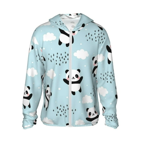 Sigee Cute Panda Bear Print UPF50+ Men s Sun Protection Hoodie Shirt SPF UV Shirt Long Sleeve Fishing Outdoor Lightweight S-3XL